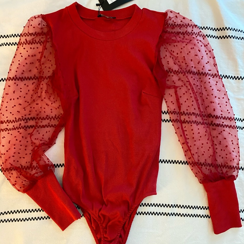 Brand new! Red mesh sleeve bodysuit!